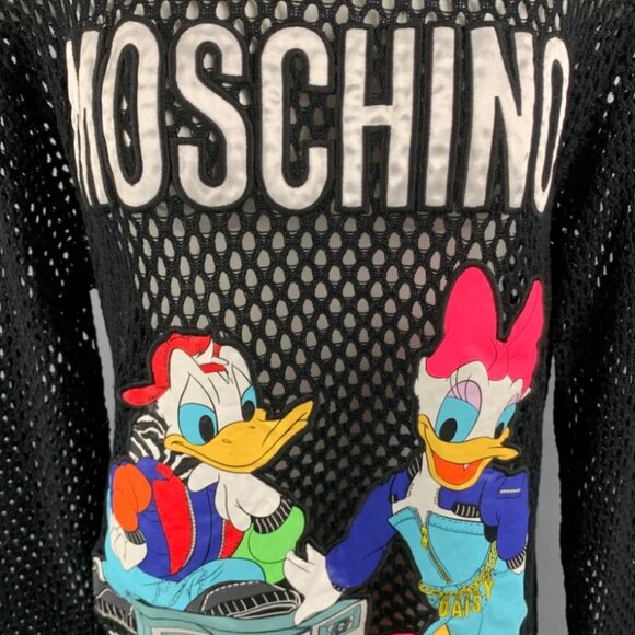 MOSCHINO x H&M Black & Multi-Color Mesh Wool Disney Pullover  - Size M - EUC - Picture 3 of 3